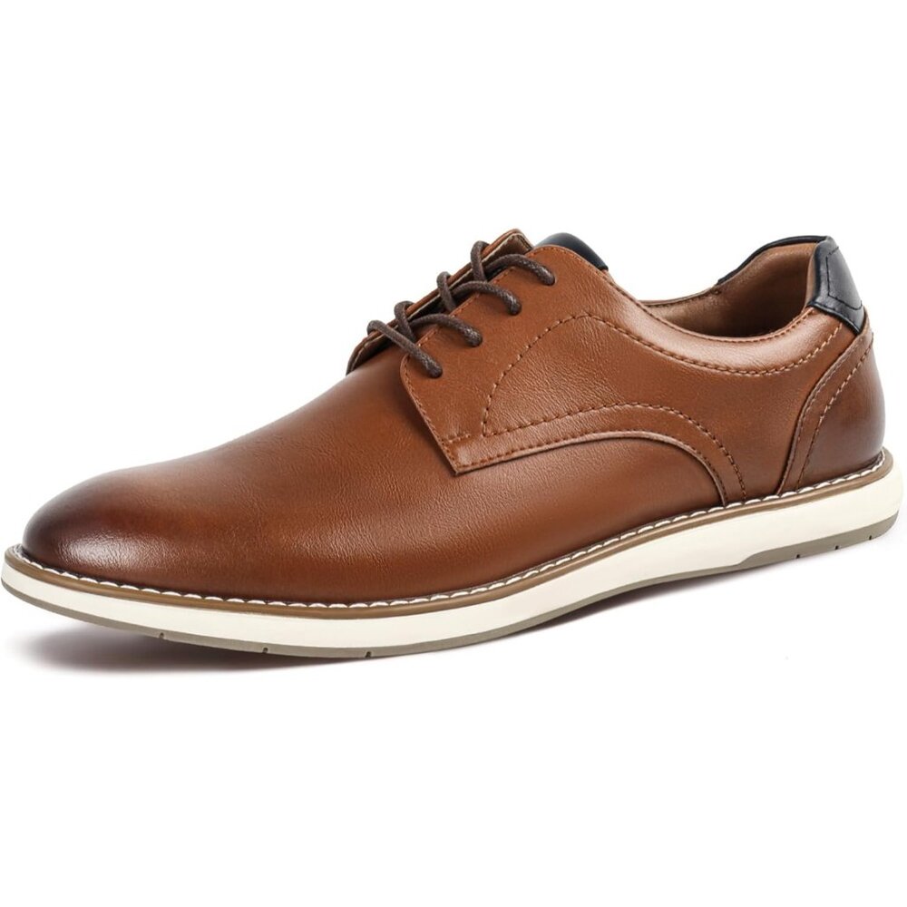 Men's Brown Faux Leather Casual Dress Shoes Business Formal Derby, Dress
